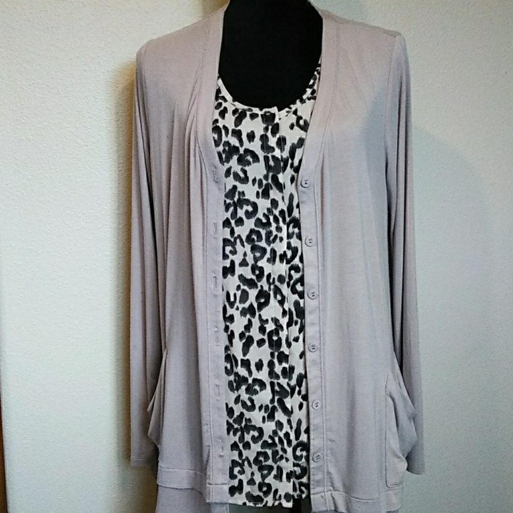 LOGO Mauve Blush Button Down Cardigan Ruffle Hem